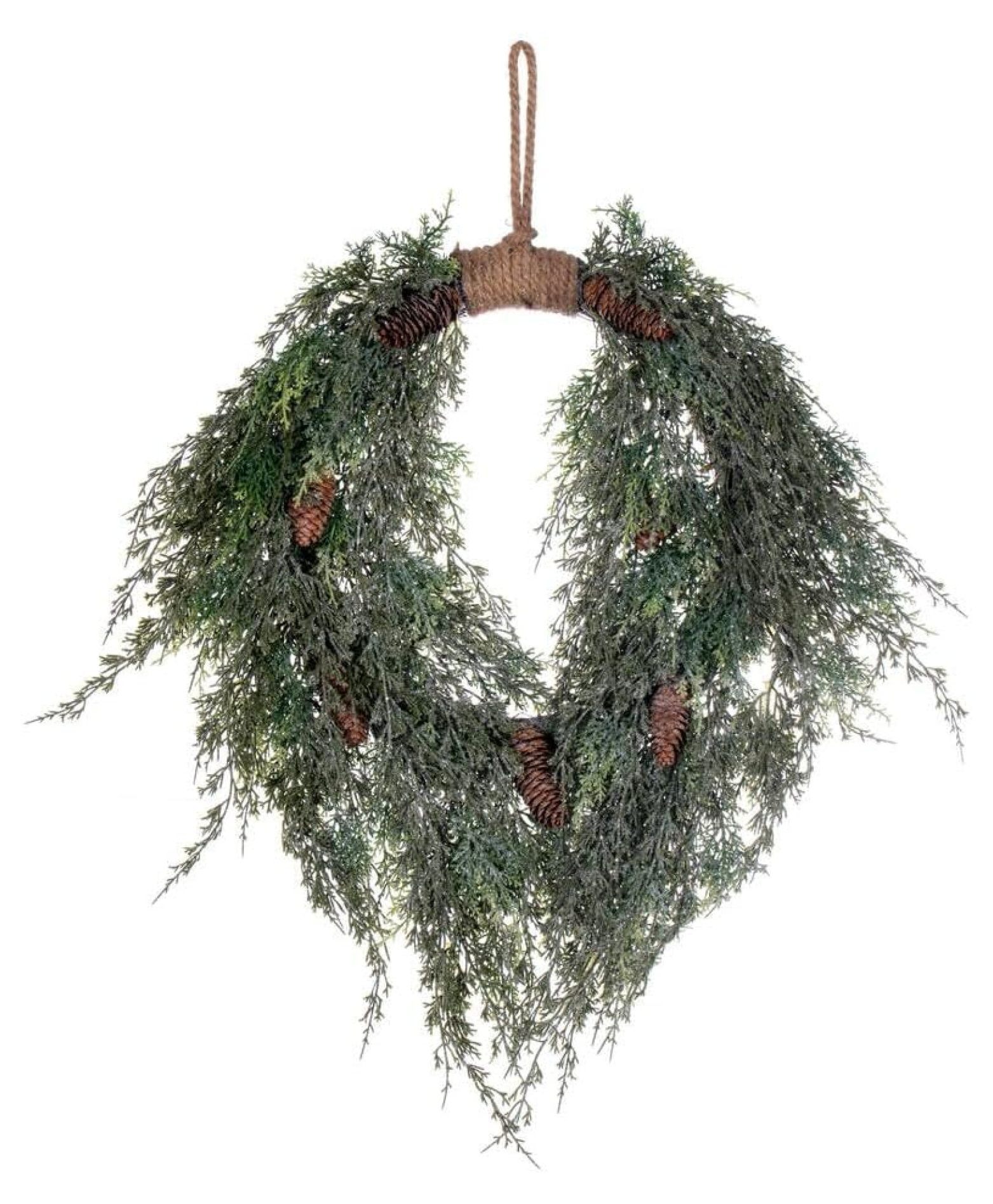 24" Artificial Snow Cedar Hanging Wreath with Pinecones Cedar Foliage