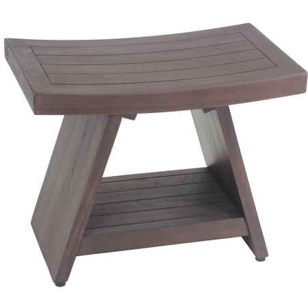 24" Asia® Mocha Teak Shower Bench With Shelf