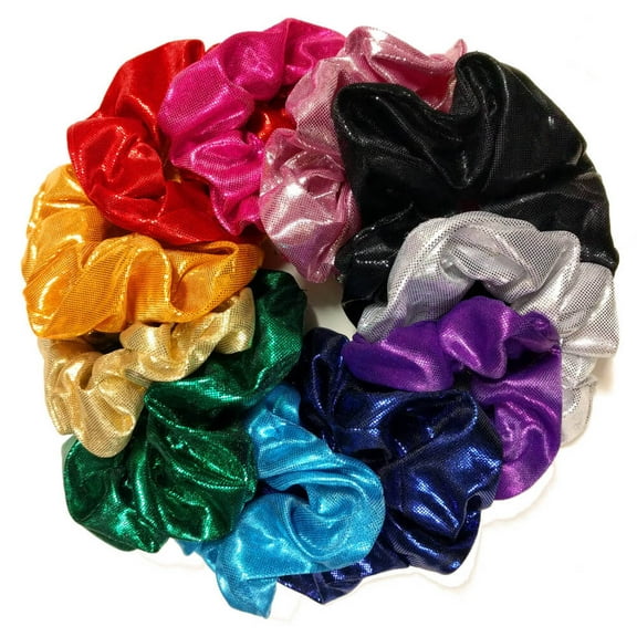 24 Assorted Color Shiny Scrunchies - stretchy shiny rainbow colors