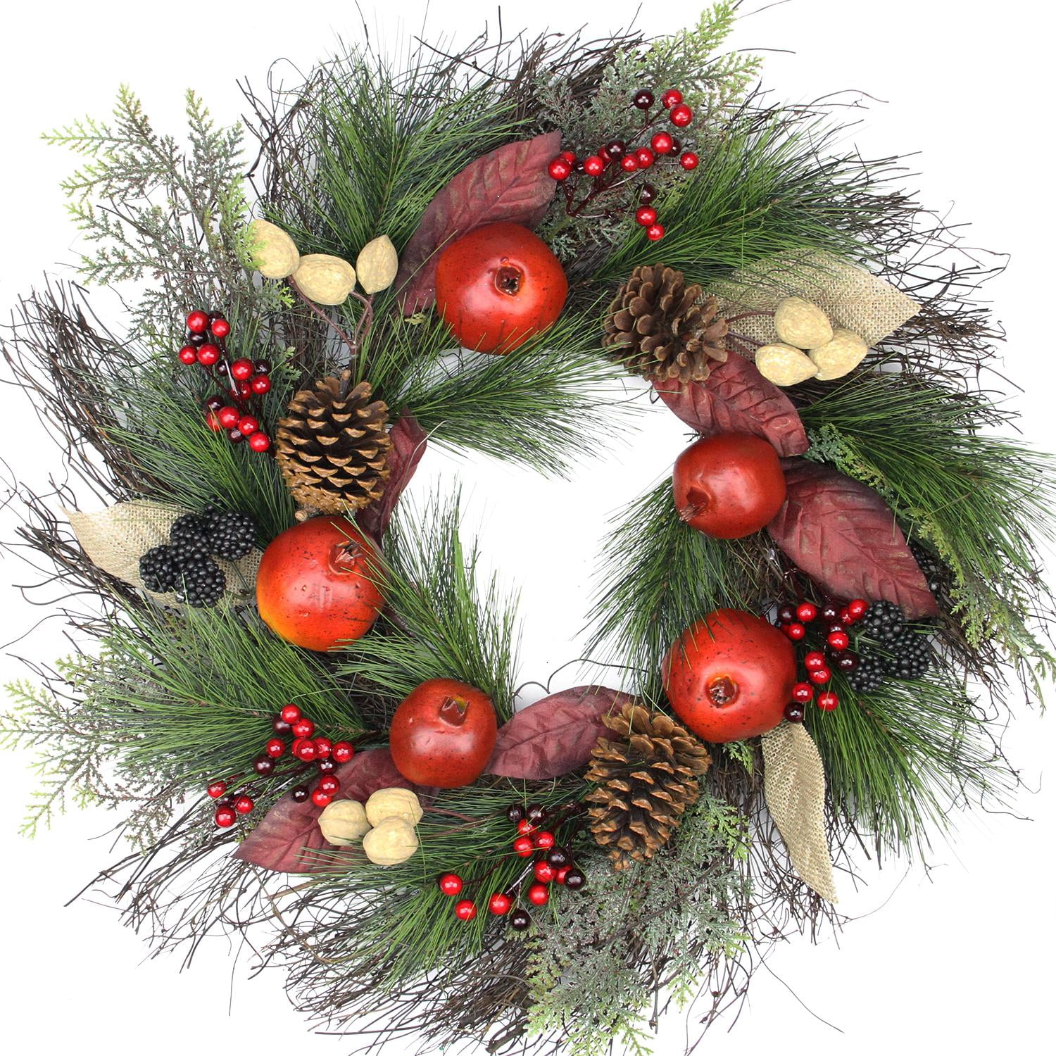 24" Autumn Harvest Artificial Pine Cone and Berry Thanksgiving Wreath