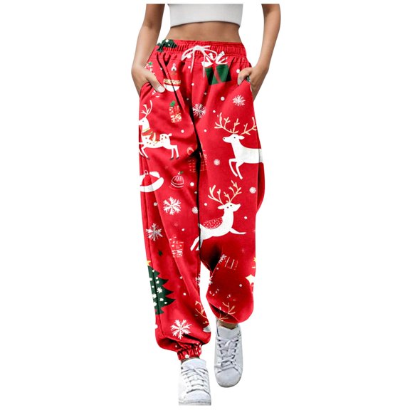 24 Autumn Winter Casual Christmas Series Printed Trousers for Women Stylish Comfortable Holiday Fashion Pants