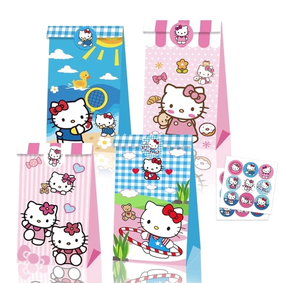 24 Pcs Hello Kitty Gift Bags Kitty Goodie Bags Kitty Cat Party Flavor Bags Candy Bags for Kids Birthday