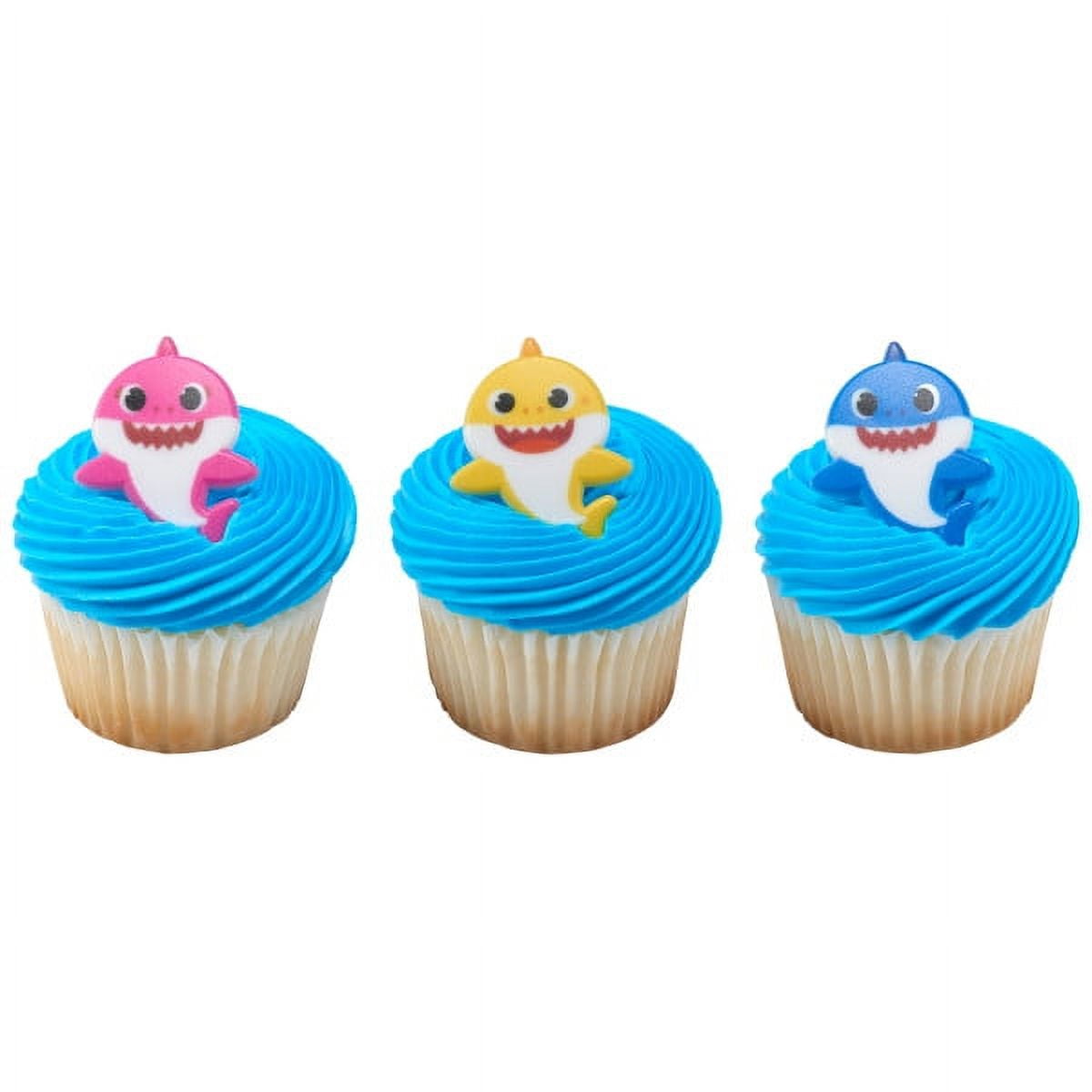 24 Baby Shark Mommy, Daddy, and Baby Cupcake Rings Cake Decoration