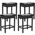 thumbnail image 1 of 24" Backless Bar Stools, Set of 4 Counter Height Bar Stools, Leather Saddle Counter Stool, Black, 1 of 8