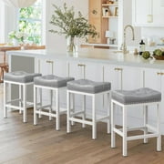 24" Backless Bar Stools, Set of 4 Counter Height Bar Stools, Leather Saddle Counter Stool, Gray