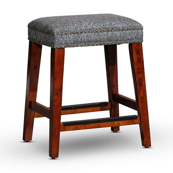 24" Backless Counter Stool Stylish Hardwood Arbor Stool with Nailhead Trim and Thick Foam Cushion