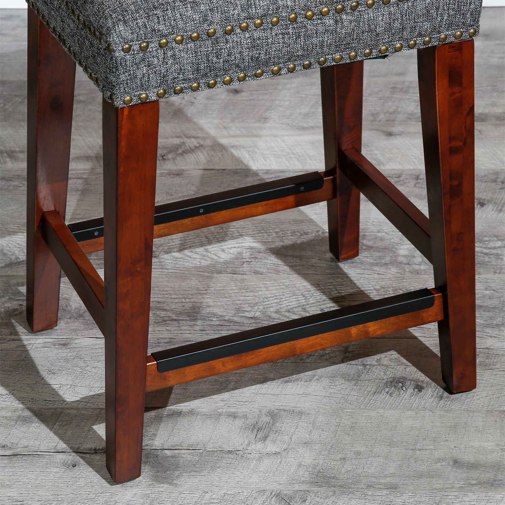 24" Gray Tweed Upholstered Backless Wood Counter Stool