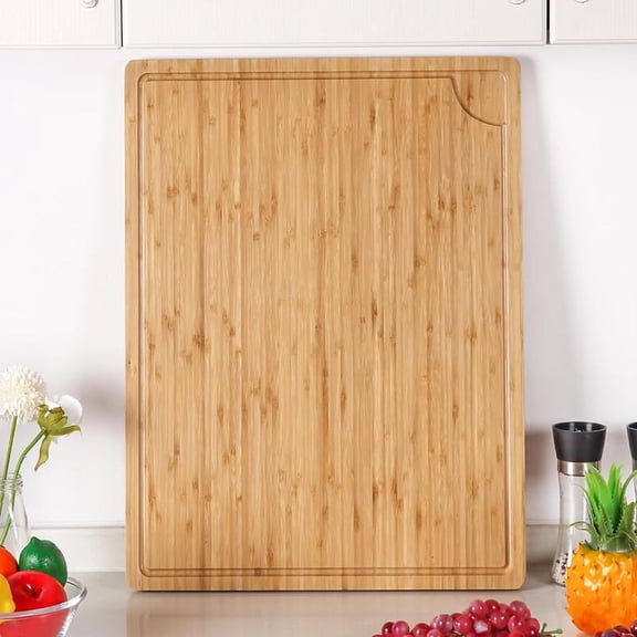 24" Bamboo Cutting Boards for Kitchen, Extra Large Wood Cutting Board with Deep Juice Groove and Handle, Over the Sink Chopping Board, Heavy Duty Butcher Block for Turkey, Meat, Vegetables, BBQ Knive
