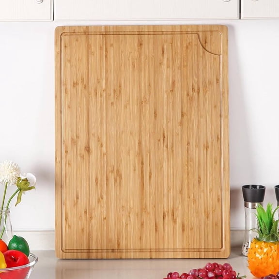 24" Bamboo Cutting Boards for Kitchen, Extra Large Wood Cutting Board with Deep Juice Groove and Handle, Over the Sink Chopping Board, Heavy Duty Butcher Block for Turkey, Meat, Vegetables, BBQ