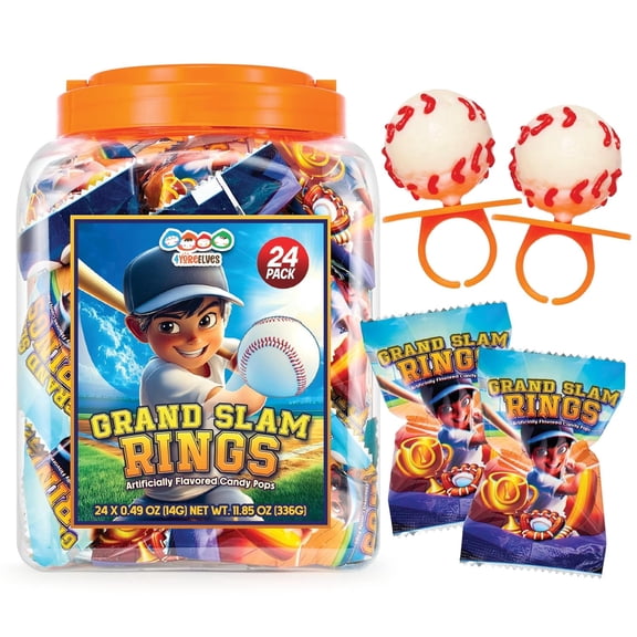 24 Baseball Candy Pops on Wearable Rings, Cool Baseball Party Favors and Goodie Bag Fillers by 4YoreElves