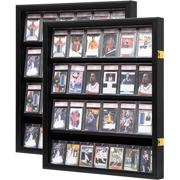 24 Baseball Card Display Case 2Pack - Lockable Sports Graded Card Display Case Wall Mount for Baseball Basketball Football Hockey Trading Card Collection