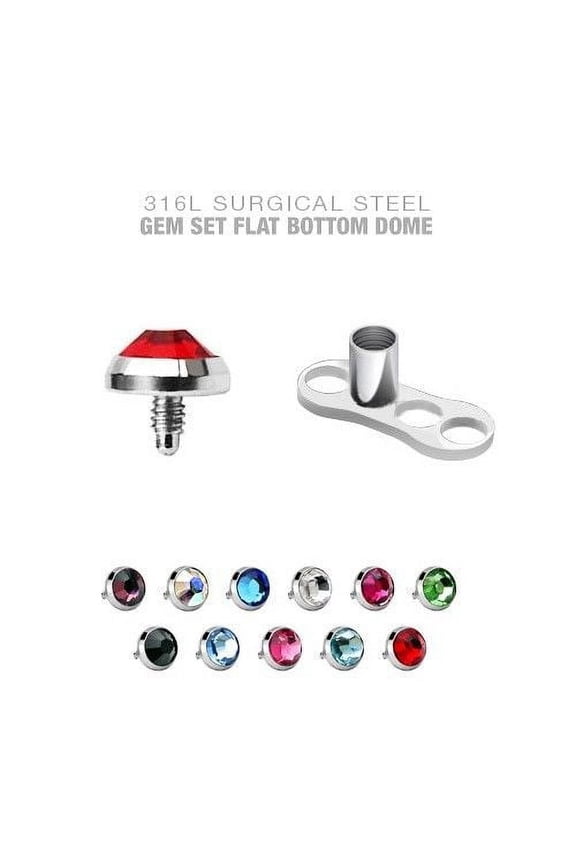 24 Bases & 24 Tops Dermal Anchor Tops are 4mm Flat CZ and Base