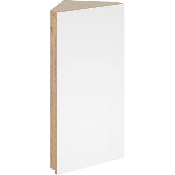 24" Bathroom Corner Medicine Cabinet W/Mirror, Single Door Bathroom Nature Wall Mount Mirror Cabinet, Hanging Triple Shelf Storage Cabinet Opens Left to Right