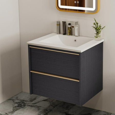 24" Bathroom Floating Vanity with Sink, Modern Bathroom Vanity with 2 Drawers and Metal Handles, Grey Bathroom Vanities Cabinet with Sink(Grey with Sink, 24)