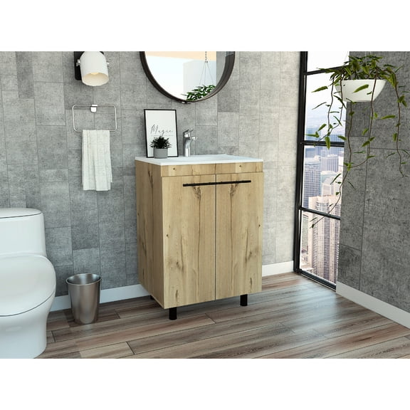 24" Two - Shelf Double - Door Cabinet / Free Standing Vanity for Bathroom Space Utilization