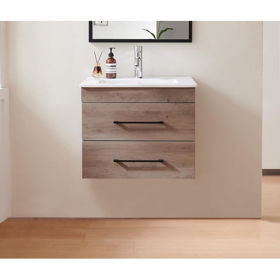 24" Bathroom Vanities Cabinet with Sink Combo,Modern Wall Mount Storage Cabinet,Bathroom Vanity with 2 Extra Big Drawers,Soft-Close System,for Bathroom,Rustic Grey