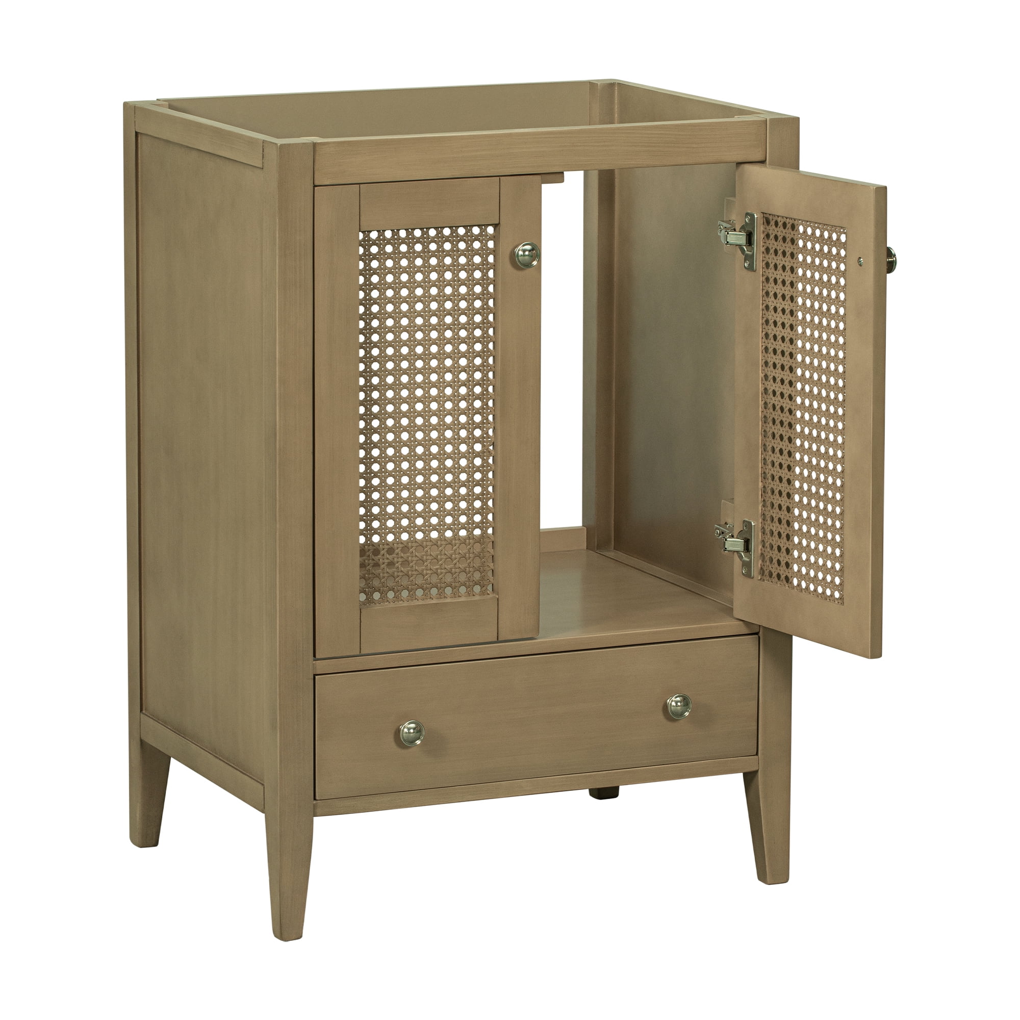 Natural Brown Solid Wood and MDF Freestanding Bathroom Vanity Cabinet