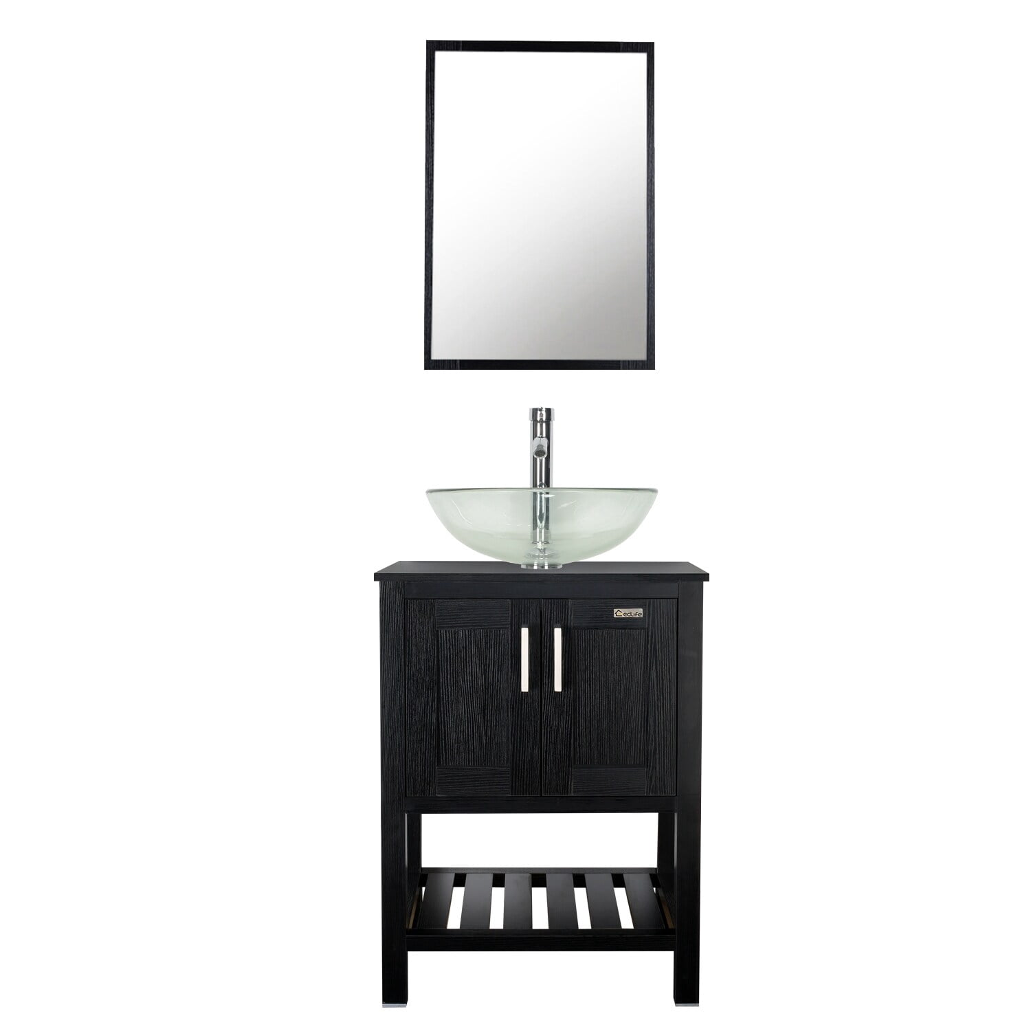 24" Bathroom Vanity Black Set Tempered Glass Ceramics Vessel Sink ...