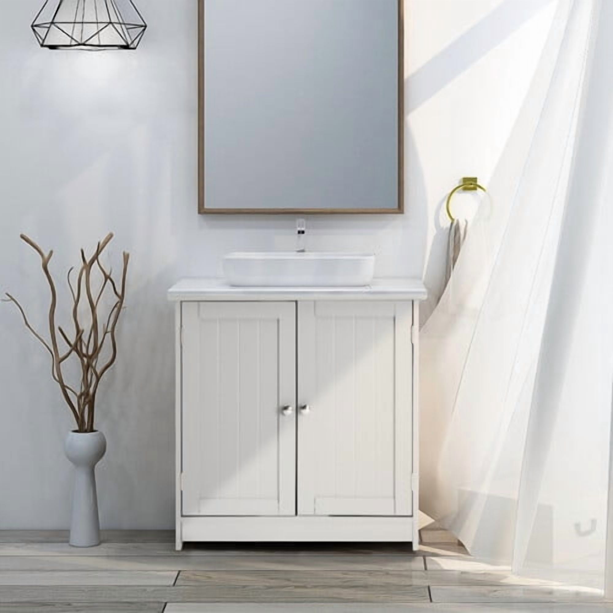 24" Bathroom Vanity Cabinet with Door , Waterproof MDF Storage Organizer, Space-Saving Bath Cabinet for Small Bathrooms, White