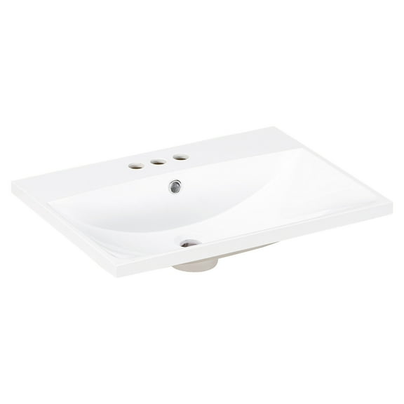24" Bathroom Vanity Countertop, White Ceramic, 1.66gal Water Capacity, 18.2 In Product Width Width, 3 Pre-drilled Holes