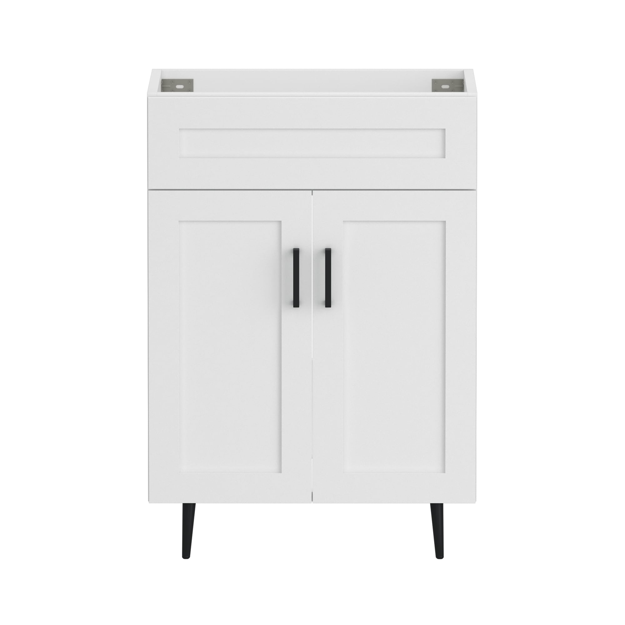 24“ Bathroom Vanity, Freestanding Wooden Bathroom Vanity with 2 Doors and Metal Legs, Bathroom Cabinet Vanity Without Ceramic Sink (White Without Sink, 24")