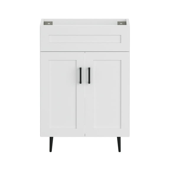 24“ Bathroom Vanity, Freestanding Wooden Bathroom Vanity with 2 Doors and Metal Legs, Bathroom Cabinet Vanity Without Ceramic Sink (White Without Sink, 24")