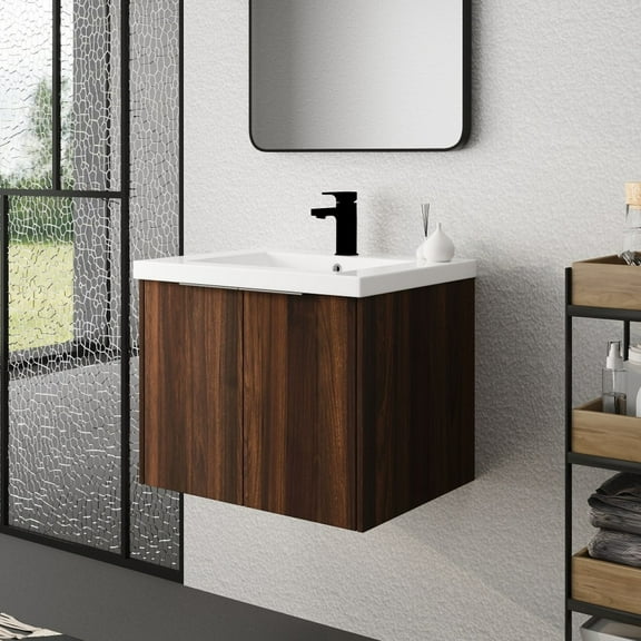 24" Bathroom Vanity Set, Bathroom Vanity with Sink Combo, Wall Mounted Bathroom Vanity with Soft-Close Cabinet Door, Single Bathroom Vanity Set Countertop Floating Cabinet for Small Space