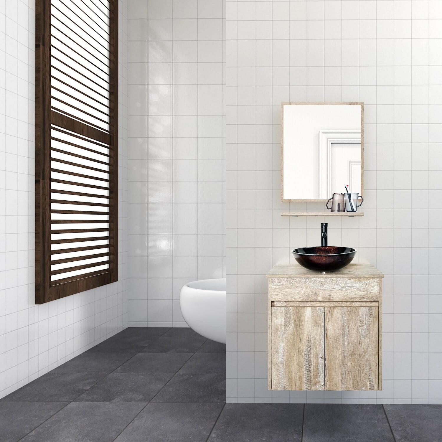 24" Bathroom Vanity Set Tempered Glass/ Ceramics Sink Combo Wall