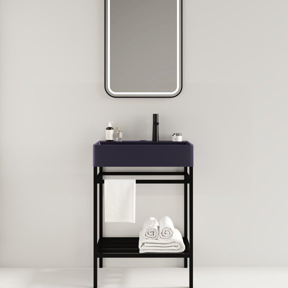 24" Bathroom Vanity Setup | In Bathroom Use | Integrated Ceramic & Metal Leg Shelving | Enhance Bathroom Usability