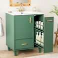 thumbnail image 1 of 24" Bathroom Vanity with Sink, Bathroom Cabinet with Door Shelf, Deep Drawer, 2-Tier Pull-Out Basket, Solid Wood Frame and MDF Board, Easy Assembly, Modern Bathroom Cabinet for Bathroom, Green, 1 of 9