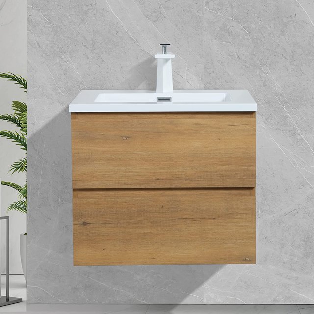 24" Bathroom Vanity with Sink Combo Glossy White Modern Design with Invisible Handle, Wall