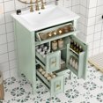 thumbnail image 1 of 24" Bathroom Vanity with Ceramic Sink, Freestanding Vanity with Flip Drawer and Storage Rack,  Solid Wood Cabinet with Adjustable Shelf and Drawers for Bathroom, Green, 1 of 9