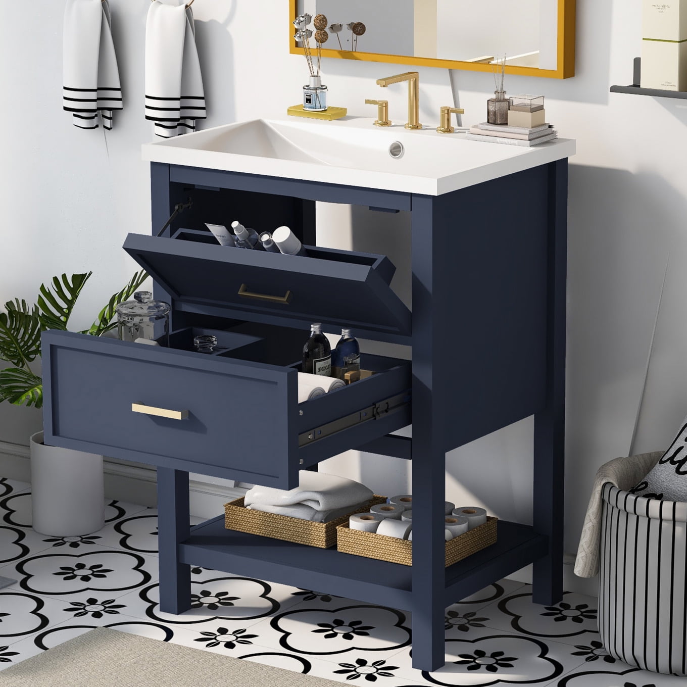 24" Bathroom Vanity with Sink, Bathroom Vanities Combo Cabinet with 2 ...