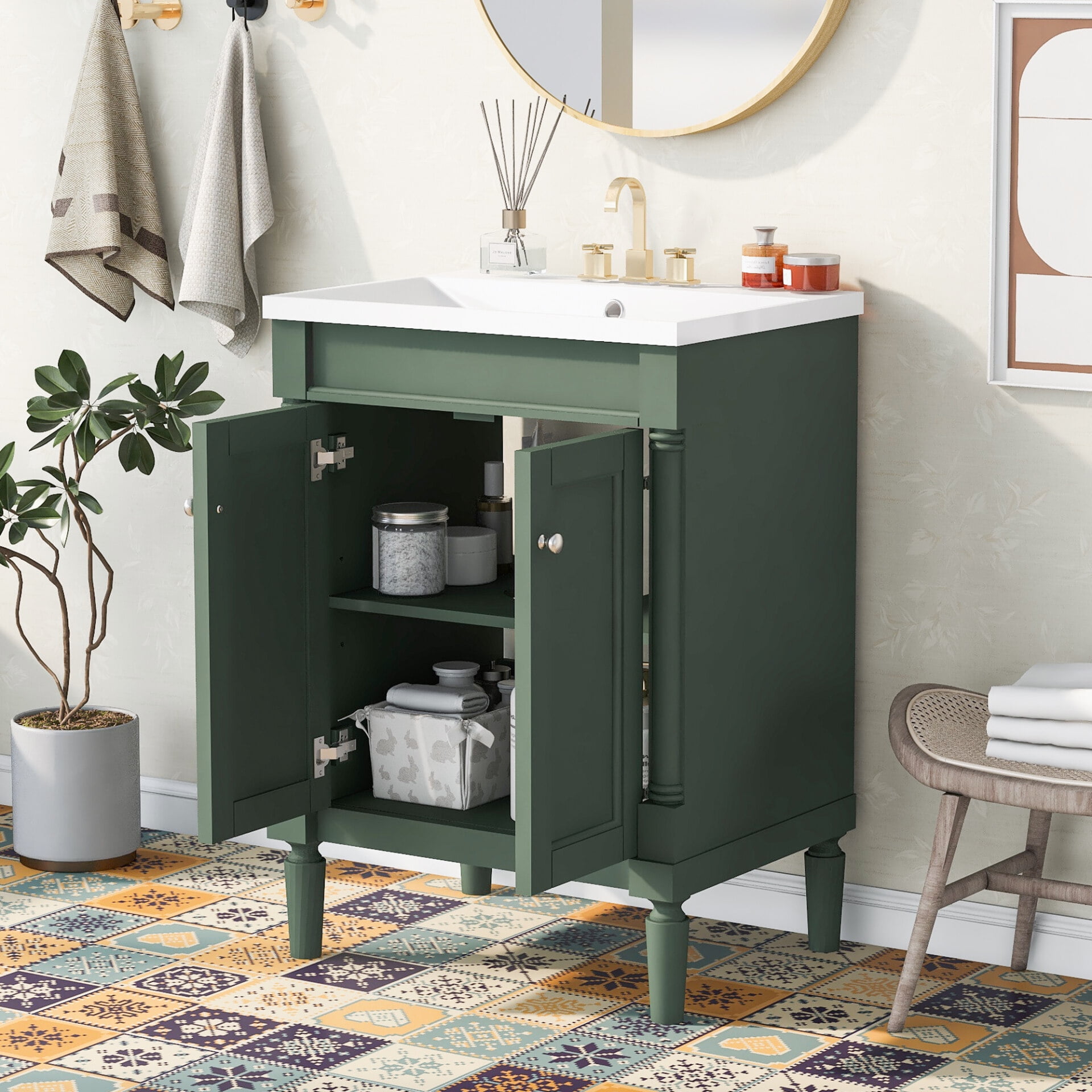 24" Bathroom Vanity with Sink, Bathroom Vanities Combo Cabinet with 2 ...