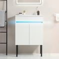 thumbnail image 1 of 24" Bathroom Vanity with Sink, Wall Mounted/Freestanding Bathroom Storage Cabinet with Sensor Light and Ceramic Sink, Modern Bathroom Vanity Cabinet with 2 Doors and 4 Metal Legs for Bathroom, 1 of 5