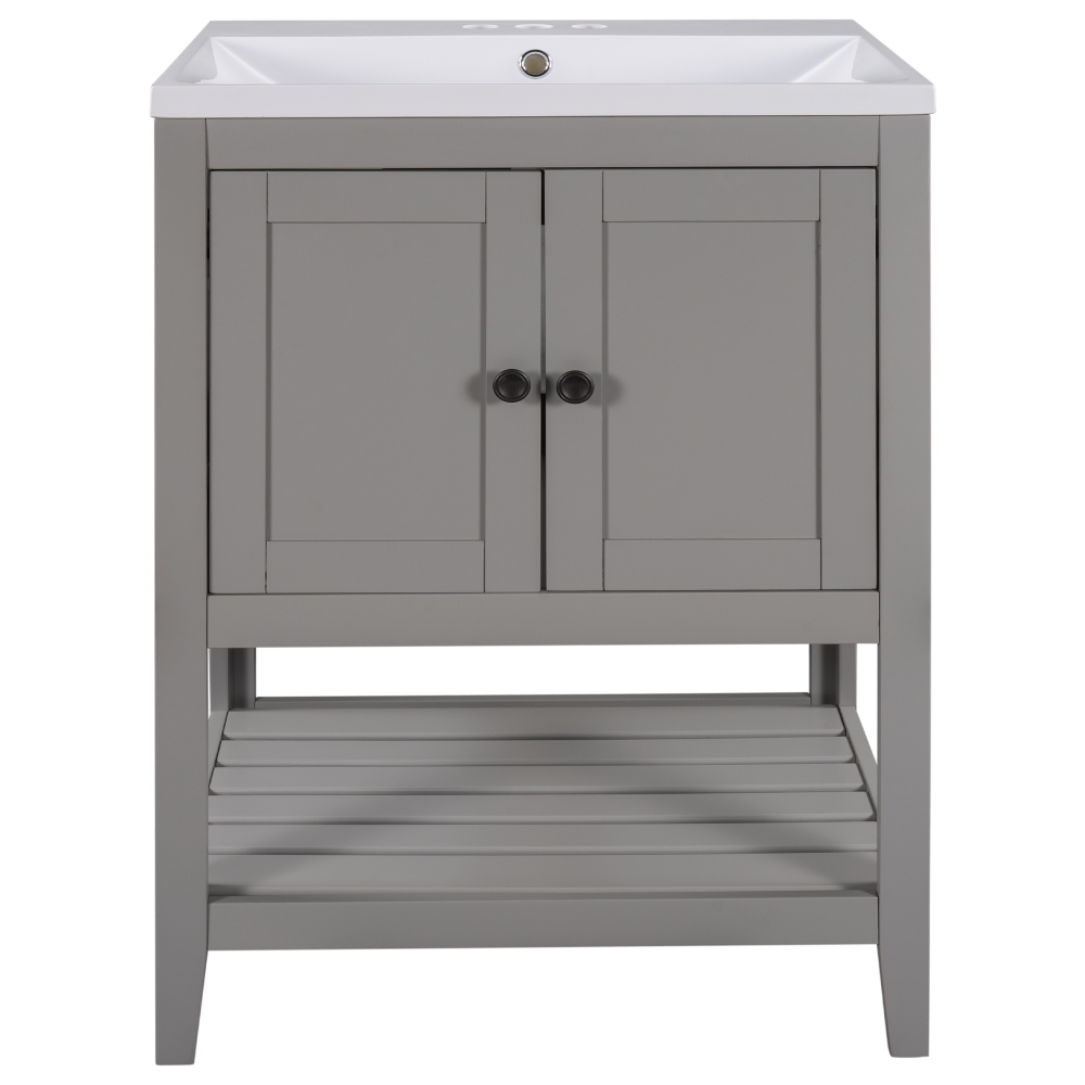 Bathroom Vanity and Sink, Wood Cabinet Basin Vessel Sink Set Bathroom Sink  Vanity Combo with Open Shelves and Doors, Freestanding Single-Sink Bathroom