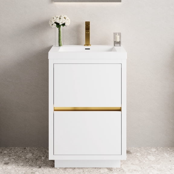 24" Bathroom Vanity, Stone Resin Countertop, U-Shape Drain Design / Pre-Assembled, Eco-Friendly, Quiet Hinges