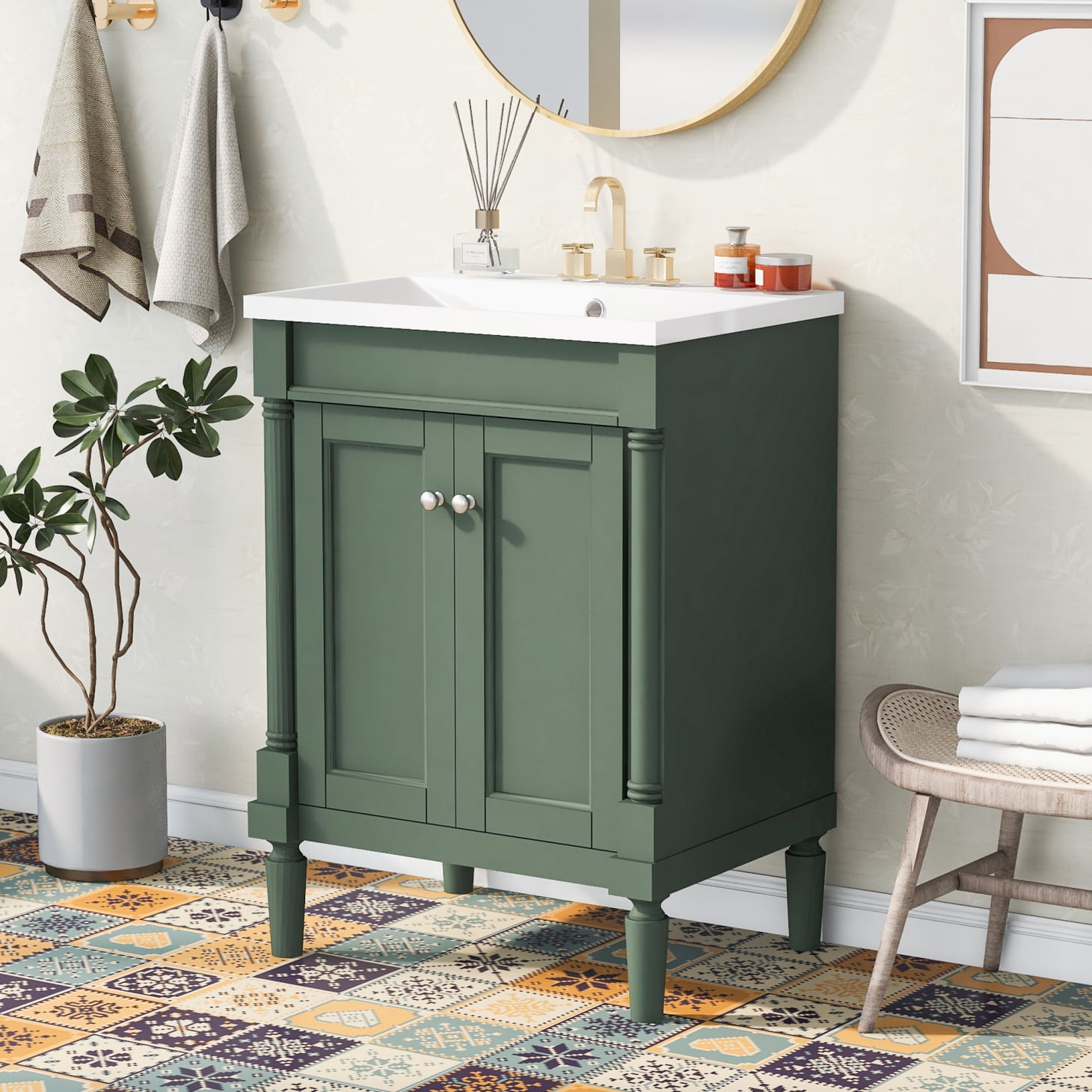 24'' Bathroom Vanity with Top Sink, 2-Tier Modern Freestanding Bathroom ...