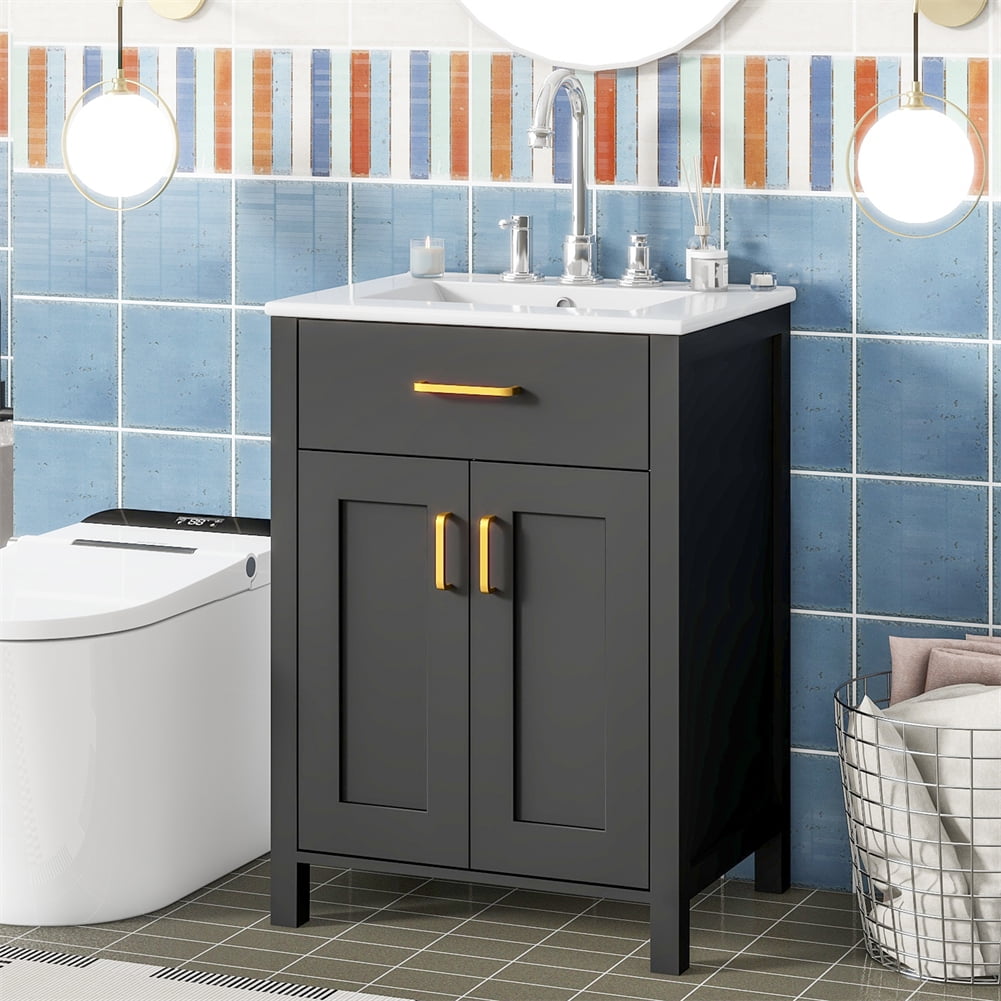 24'' Bathroom Vanity With Top Sink, Modern Bathroom Storage Cabinet With Flip Drawer & Soft ...