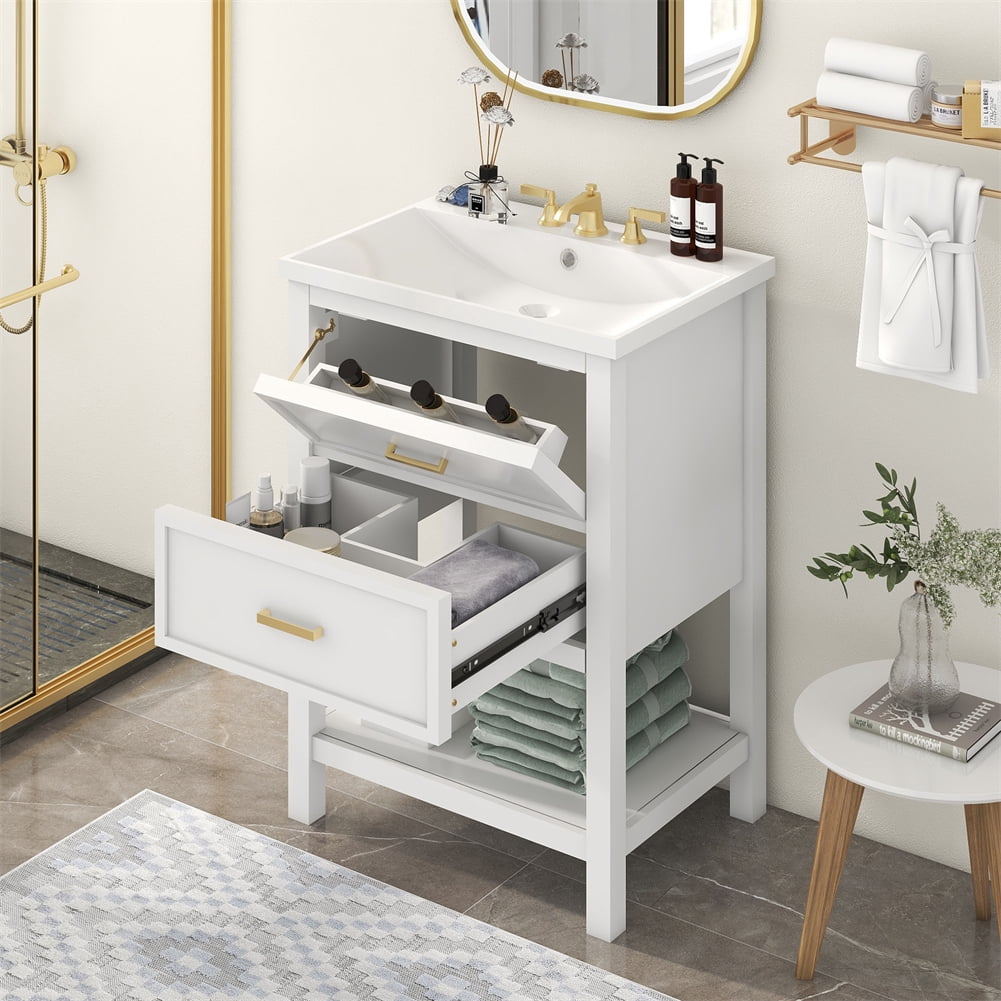 24" Bathroom Vanity with Top Sink, Modern Bathroom Storage Cabinet with ...
