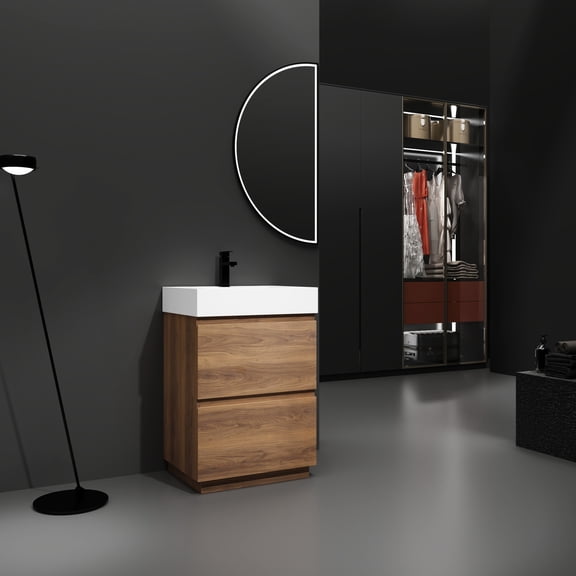 24" Bathroom Vanity Unit, Single Sink With 2 Drawer Cabinet, Modern, Engineering Wood, Brown, Versatile Unit , Modern Undermount Double Drawer, Thoughtful Details