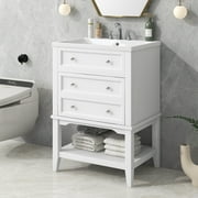 24" Bathroom Vanity With Sink with Drawer and Open Shelf