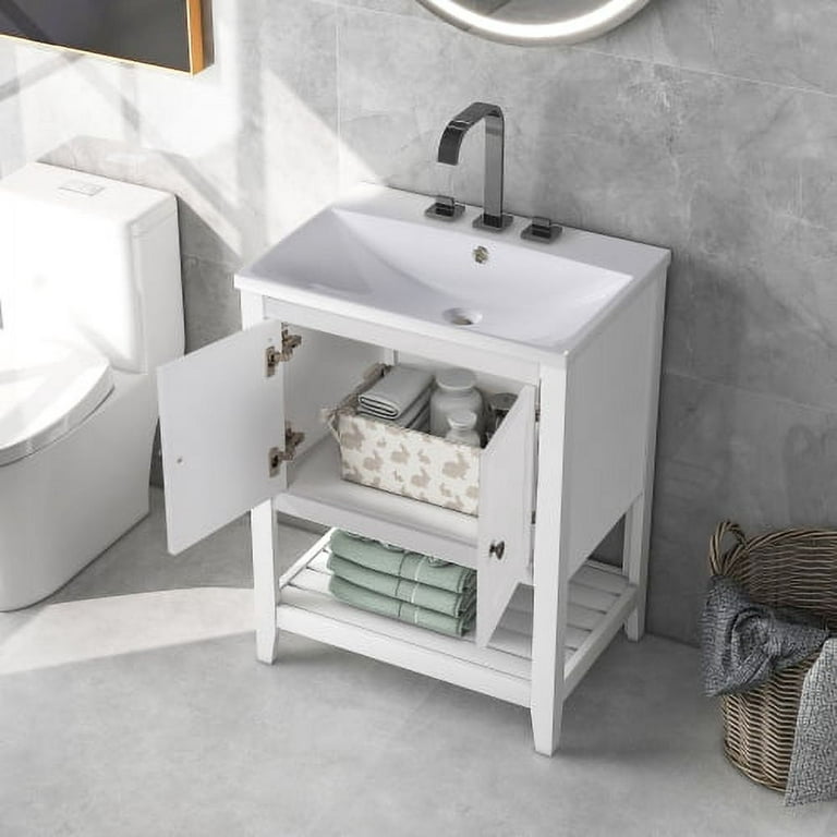 Aiuyesuo 24'' Bathroom Vanity with Ceramic Basin Sink, Modern Bathroom  Storage Cabinet with 3 Drawers, Freestanding Bathroom Vanity Cabinet with  Single Sink - Yahoo Shopping