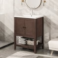 thumbnail image 1 of 24" Bathroom Vanity,Wood Cabinet Basin Vessel and Sink Set,Ceramic Sink with Pre-Drilled Fauce Holes,Freestanding Storage Cabinet with Doors and Open Shelf,4" faucet will fit this product(not include), 1 of 7