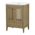 thumbnail image 1 of 24" Bathroom Vanity with Ceramic Basin Bathroom Storage Cabinet with Rattan Doors Drawer Single Sink Vanity Set for Bathroom, 1 of 6