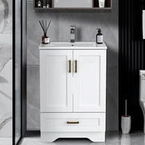 24" Bathroom Vanity with Ceramic Undermount Sink - Freestanding 2-Door & 1-Drawer Storage Cabinet, White