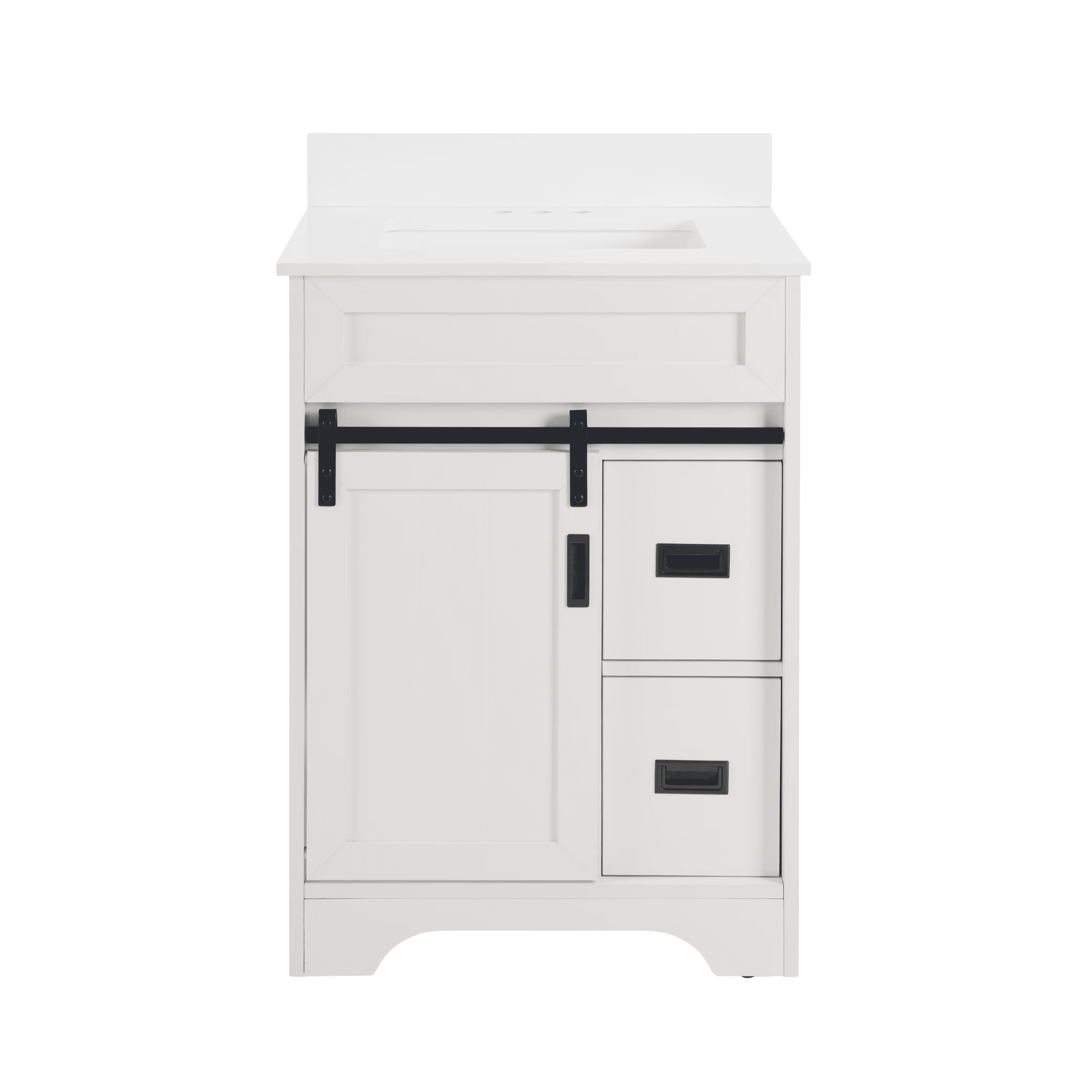 MAYEERTY 24" Single Bathroom Vanity, Modern Bathroom Sink Cabinet with Sliding Barn Doors and 2 Drawers, White