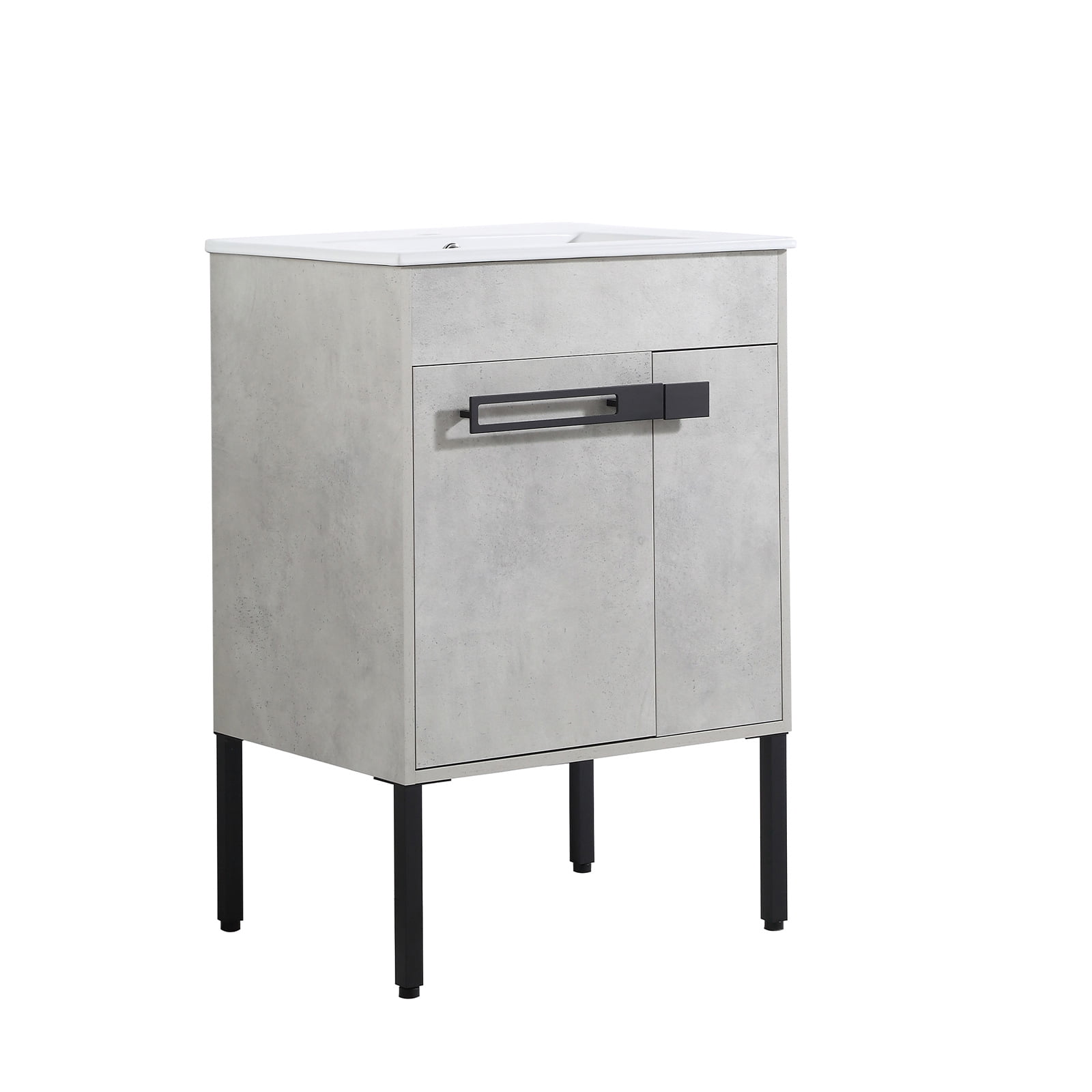 24" Bathroom Vanity with Sink Combo Bathroom Vanity Ceramic Single Basin Set with Doors Adjustable Shelves for Bathroom, Gray 24"