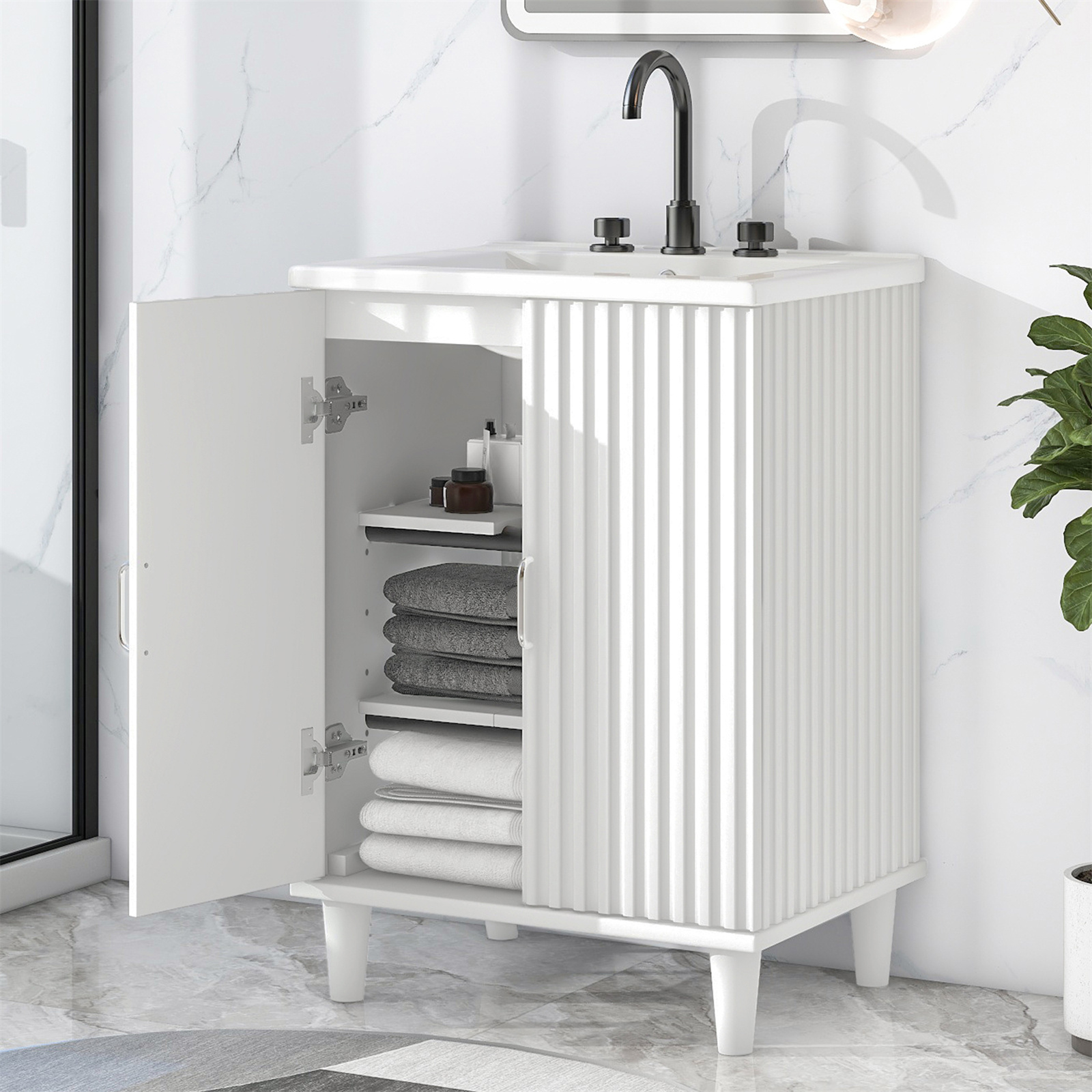 24" Bathroom Vanity with Sink, Freestanding Bathroom Sink Cabinet with ...