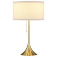 thumbnail image 1 of 24" Bellflower Table Lamp - Gold Tulip Base, Beige Drum Shade (14x14") - Modern/Transitional Bedside & Living Room Lighting, 1 of 5